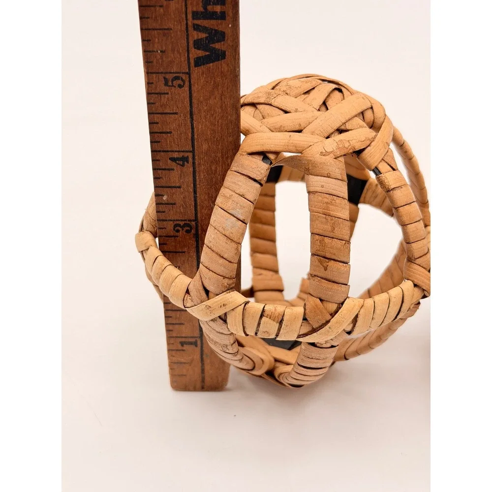 Set of 2 Woven Rattan Decorative Spheres Natural Wicker Orb Bowl Fillers Boho